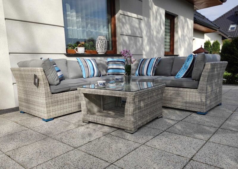 Modułowy narożnik ogrodowy KRETA zestaw technorattan - JASNY-SZARY