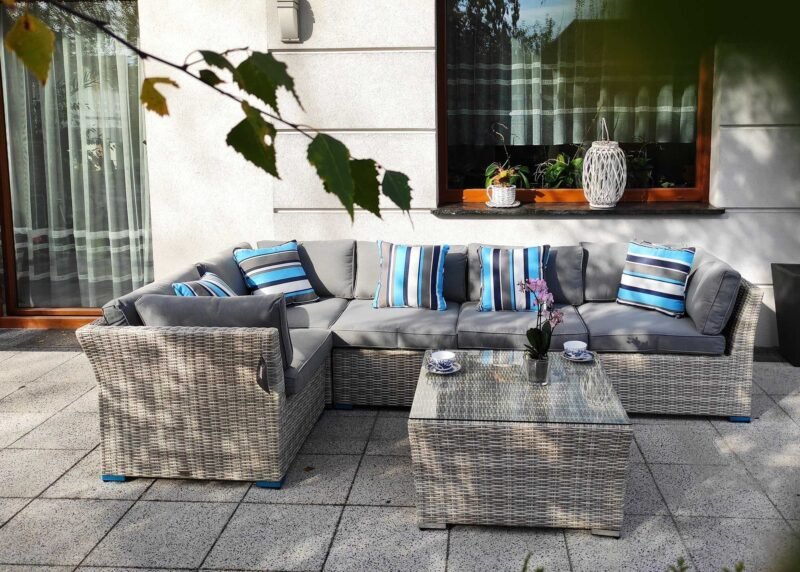 Modułowy narożnik ogrodowy KRETA zestaw technorattan - JASNY-SZARY