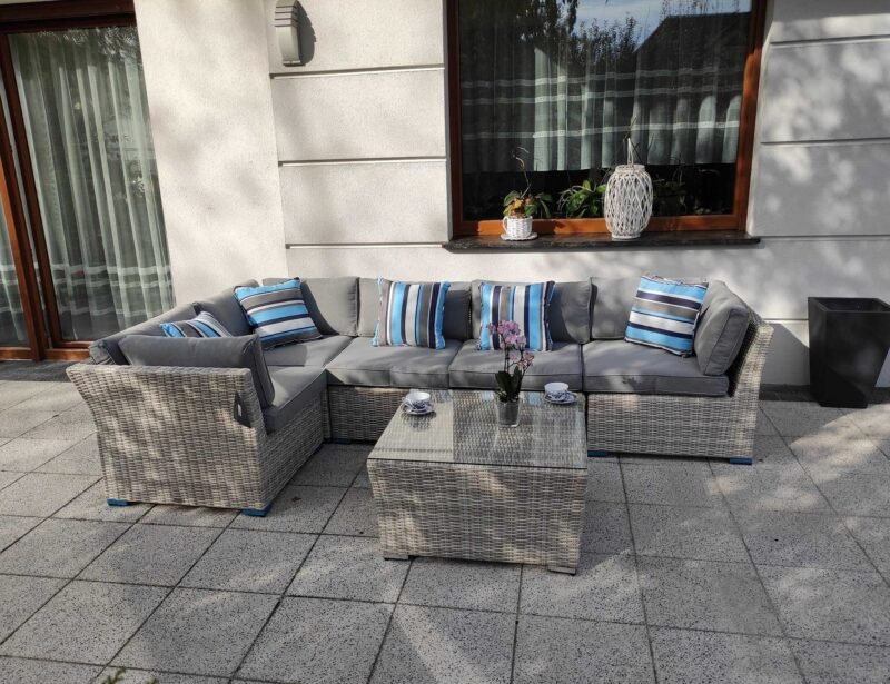 Modułowy narożnik ogrodowy KRETA zestaw technorattan - JASNY-SZARY