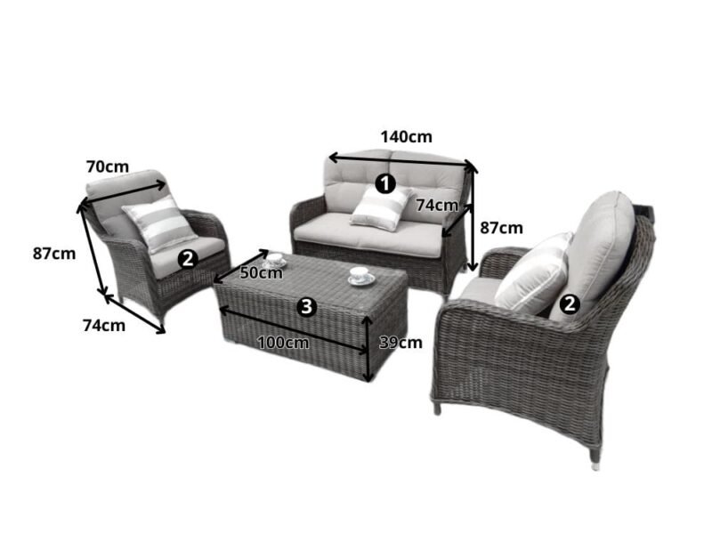 Ares-wymiary Zestaw mebli ogrodowych technorattan ARES na taras lub balkon - BRĄZOWY