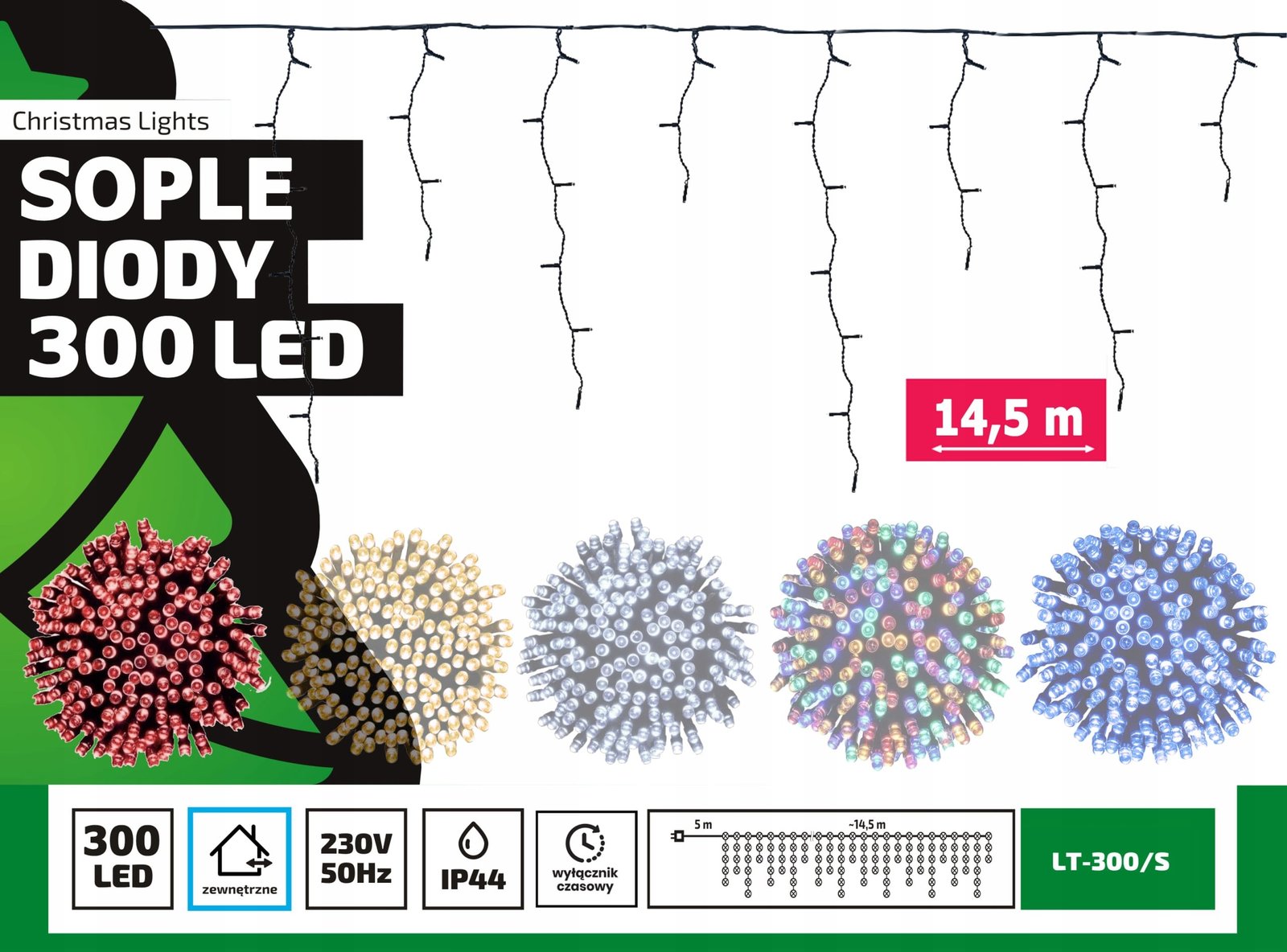 Sople led oświetlenie świąteczne 14 5m zewnętrzne 300 LED Światło stałe - Czerwony 2 03f6924ef50e1b32d3df67ed2be9672e