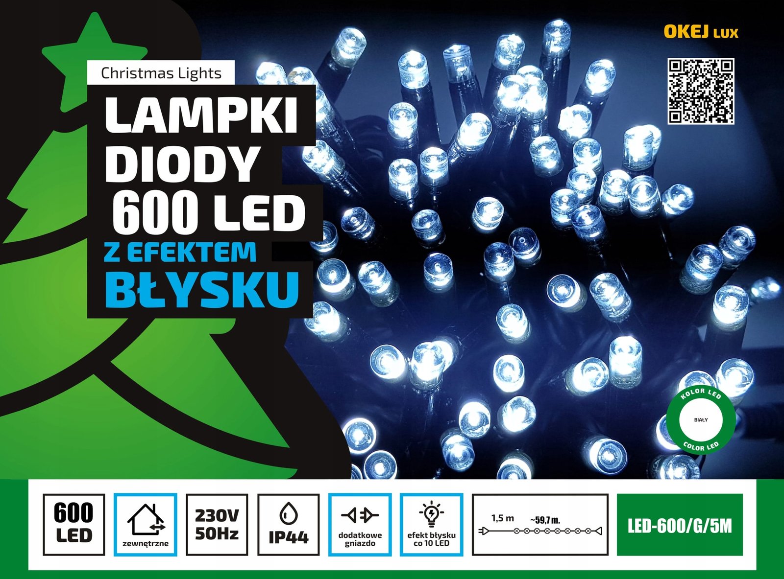 Lampki choinkowe Profesjonalne Oświetlenie Świąteczne 20 metrów zewnętrzne 200 LED z gniazdem - Flash - Zimny Biały 2 80e0d0c314ac6485bfed8cf80b87cd66