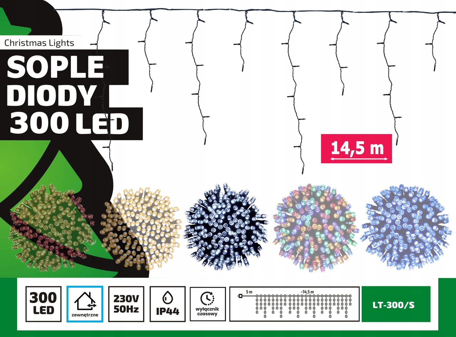 Sople led oświetlenie świąteczne 14 5m zewnętrzne 300 LED Światło stałe - Zimny Biały 2 4c9f5addcd0a635b38f7723d3f1e2f5b