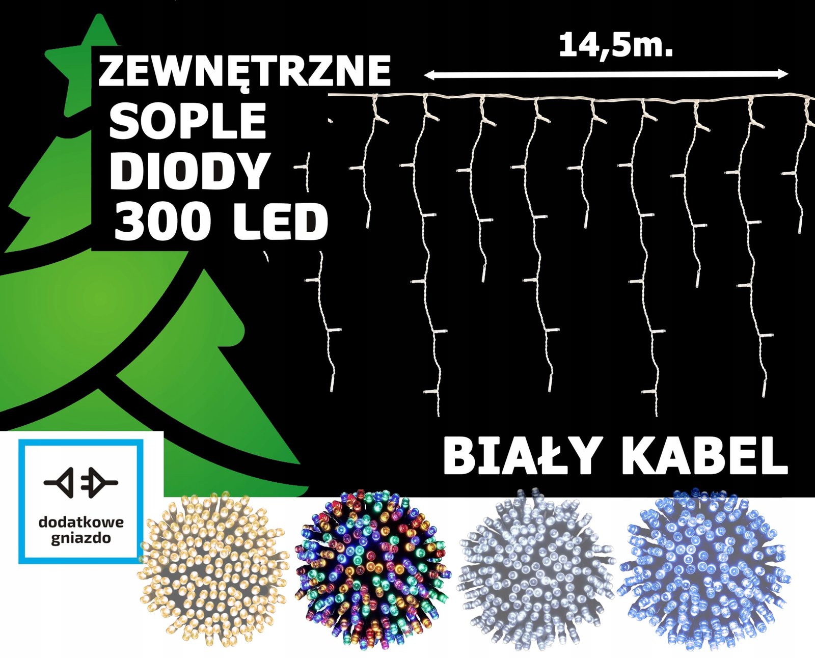 Sople LED Oświetlenie Świąteczne 14,5m Zewnętrzne 300 LED z gniazdem - Flash - Multikolor 2 54d2420c072c844630102452ed8cabbe