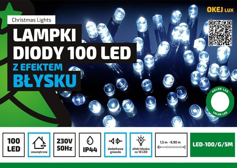 Lampki choinkowe Profesjonalne Oświetlenie Świąteczne 10m zewnętrzne 100 LED z gniazdem - Flash - Zimny Biały 2 af8f3f94c4856958b81d7099584c964a