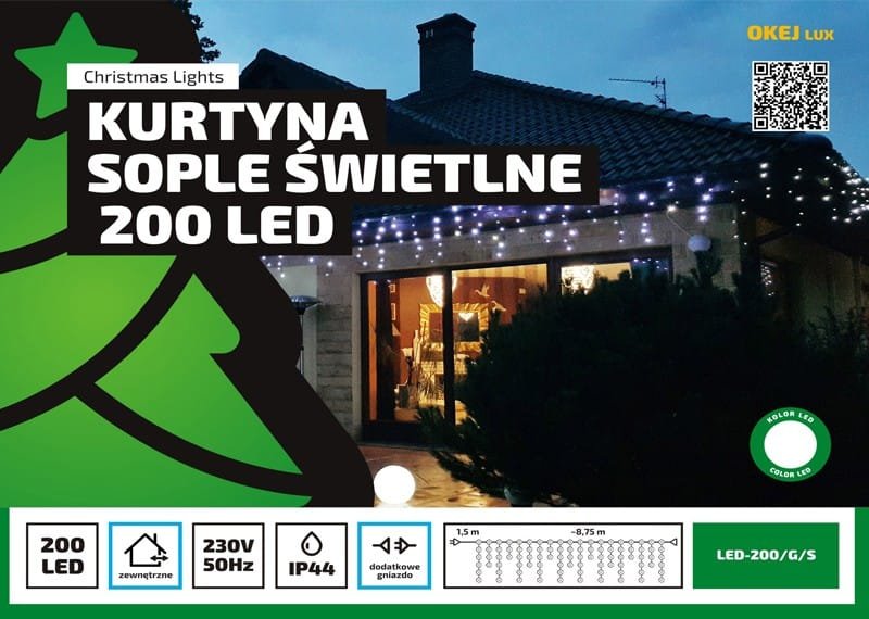 Sople LED Profesjonalne Oświetlenie Świąteczne 8,75m Zewnętrzne 200 LED z gniazdem - Światło stałe - Ciepły Biały 2 8d56a500f70641ef99e53de96f304b9c