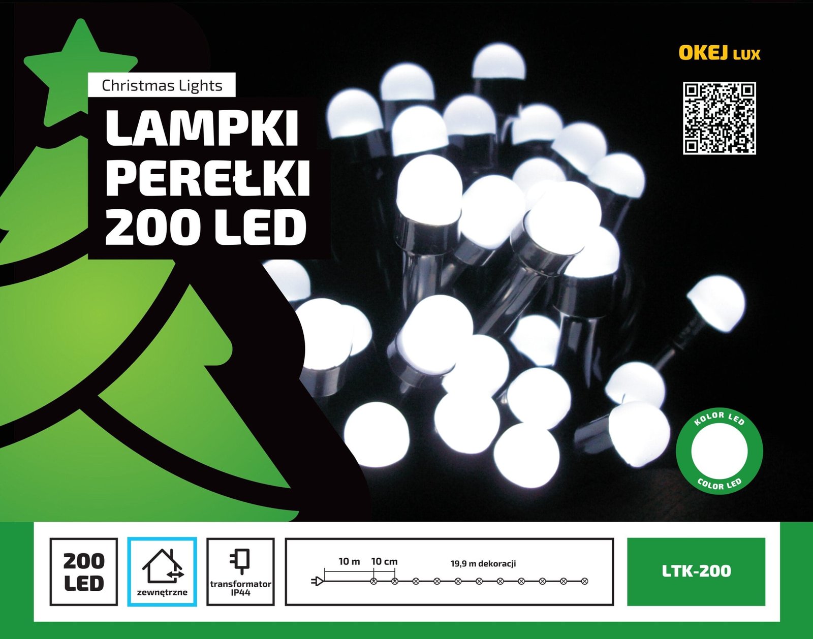 Lampki choinkowe lampki perełki 19.9m zewnętrzne 200 LED Światło stałe - Ciepły Biały 2 9d770f880c83bd115f57732224023719