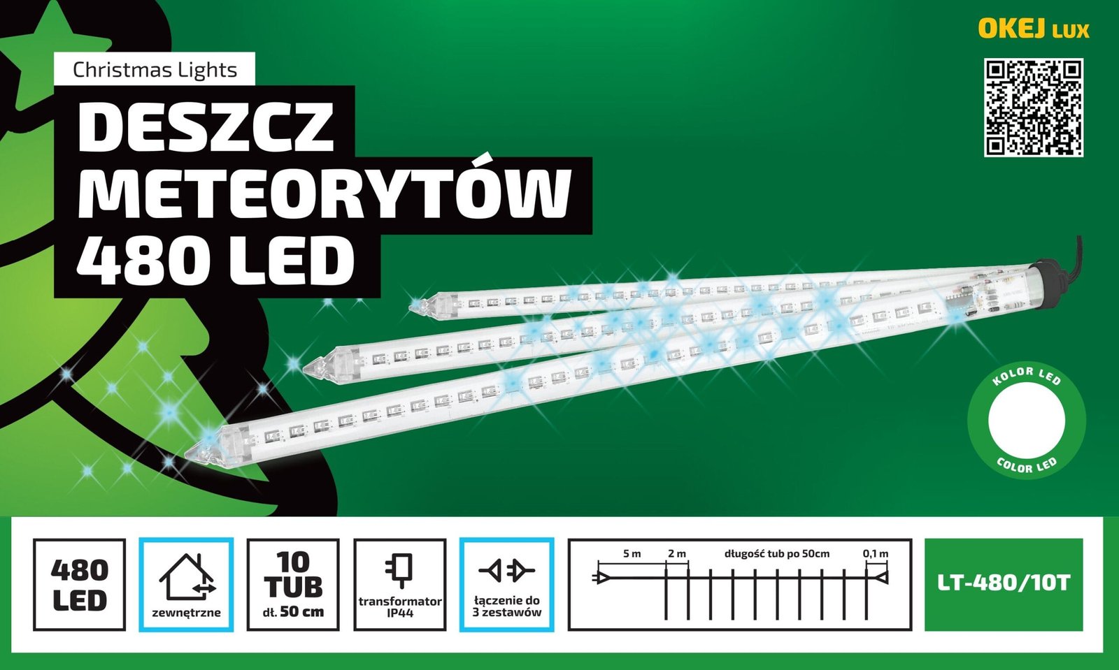 Kurtyna świetlna LED efekt deszczu meteorytów 18 metrów zewnętrzne 480 LED Światło stałe - Zimny Biały 2 0f9600bf287292b0de55ef56b56abb5e