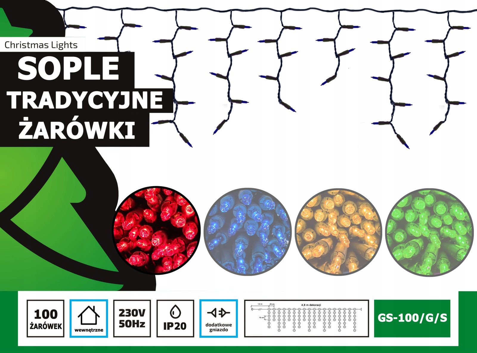 Sople żarówkowe 4,25 metra wewnętrzne 100 LED Światło stałe - Czerwony 2 6c0061f4511ae5c8d839408d4677ced3
