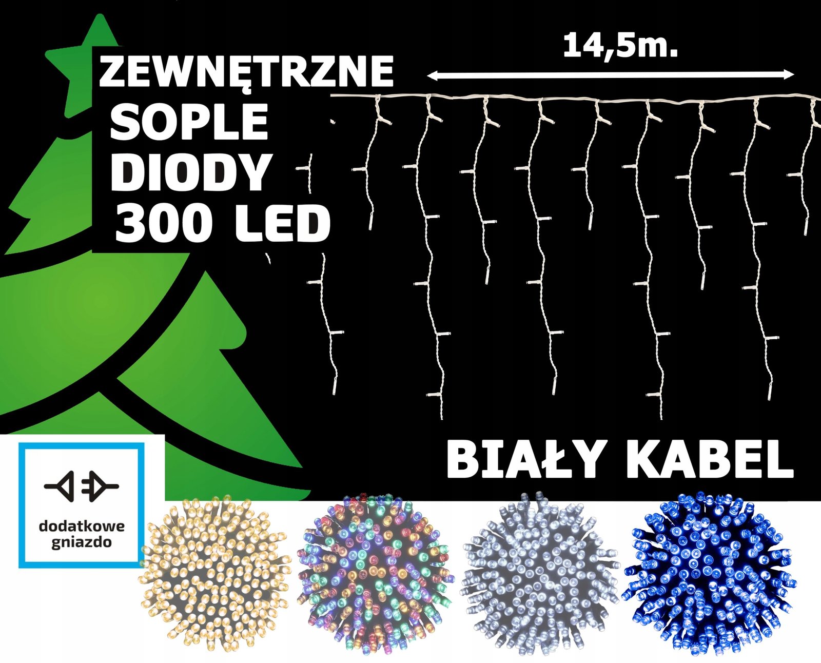 Sople LED Oświetlenie Świąteczne 14,5m Zewnętrzne 300 LED z gniazdem - Flash - Niebieski 2 3a06f3b337cf2b6f00d46fdf49d97d50