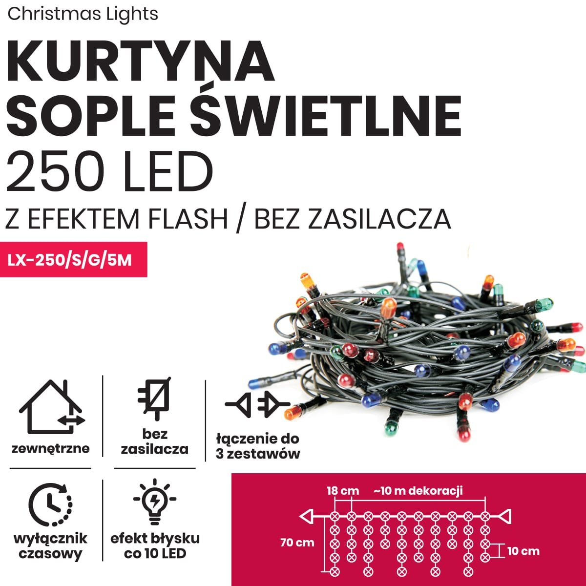 Sople led oświetlenie świąteczne 10m zewnętrzne 250 LED z gniazdem - Flash - Multikolor 3 6ff258ccf25bed456c1fadbee7ce5ec5
