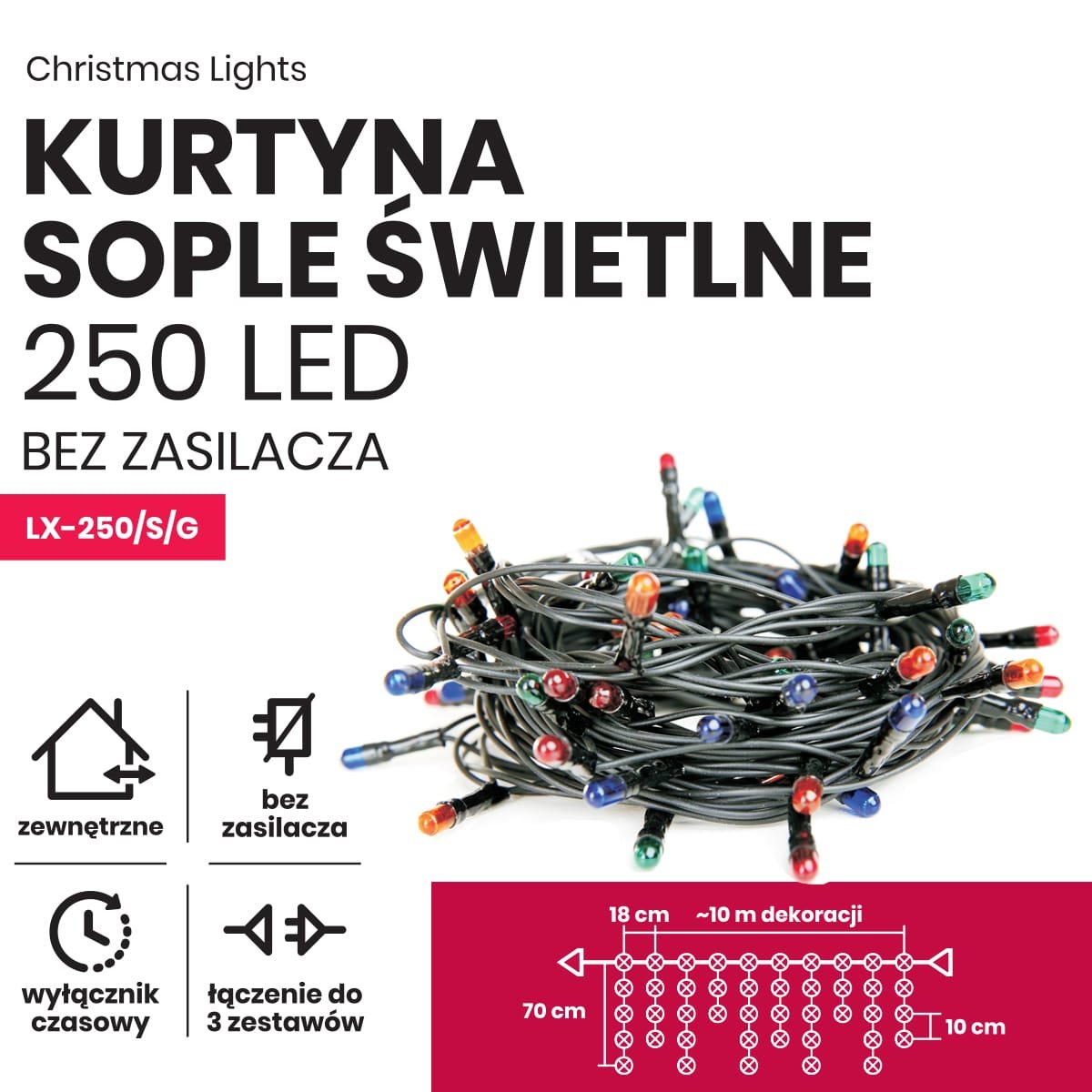 Sople led oświetlenie świąteczne 10m zewnętrzne 250 LED z gniazdem - Ciepły Biały 3 e40190fb7584856cca9bb244e66e08a1