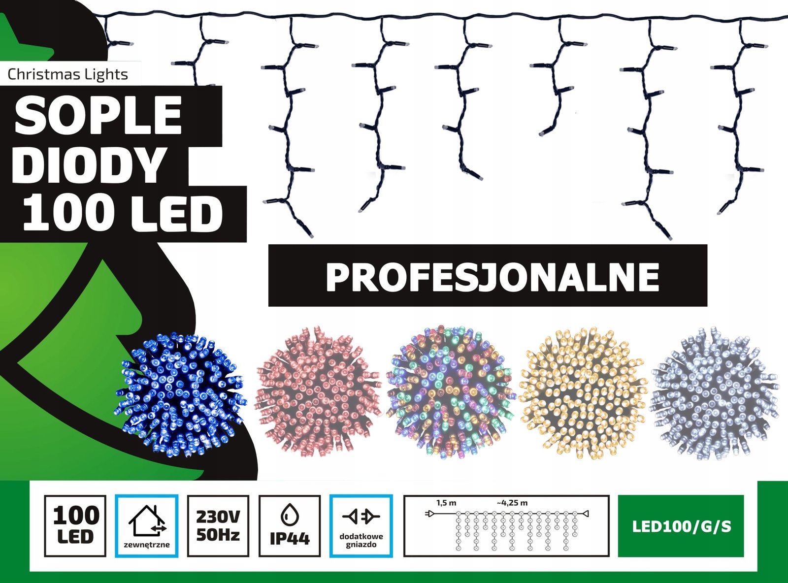 Sople LED Profesjonalne Oświetlenie Świąteczne 4,25m Zewnętrzne 100 LED z gniazdem - Światło stałe - Niebieski 2 88f3afadbcb622806a9042ad7f369646