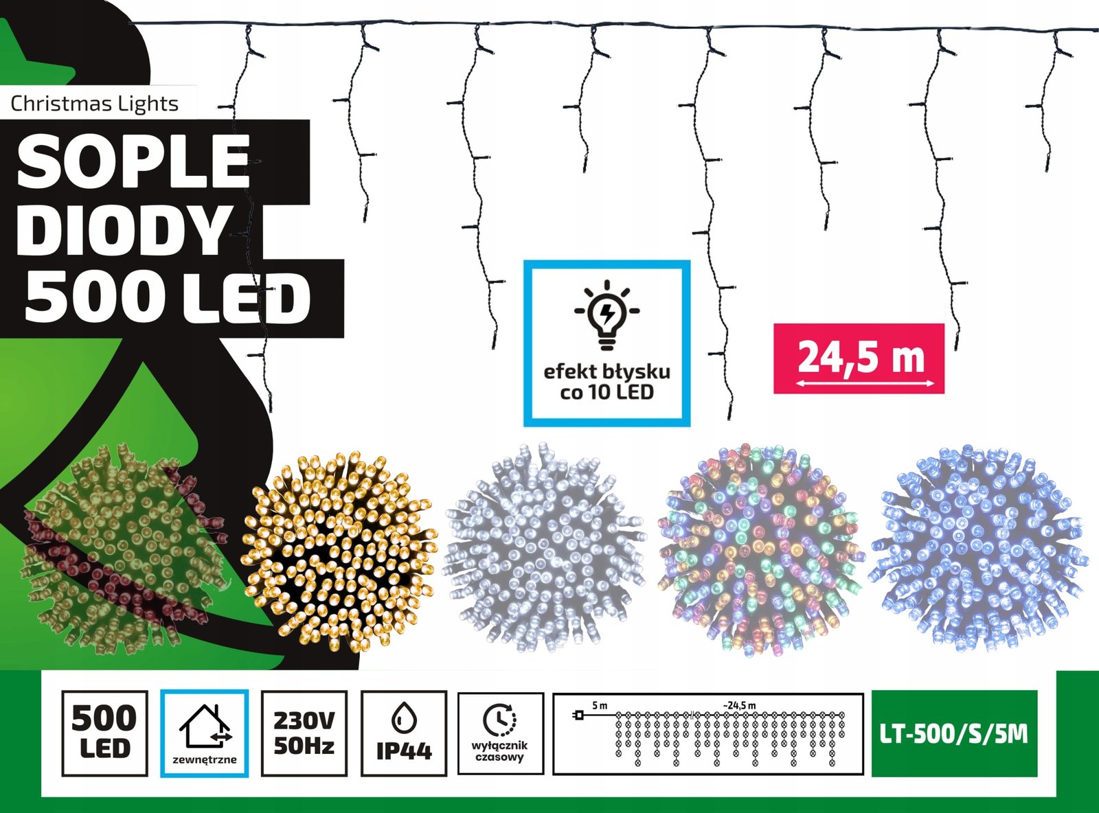 Sople LED Oświetlenie Świąteczne 24,5m Zewnętrzne 500 LED Flash - Ciepły Biały 2 2bac50f89ef9339cb6cc4490e97bf885