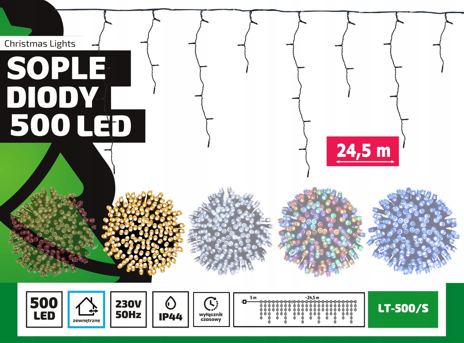 Sople led oświetlenie świąteczne 24,5 metra zewnętrzne 500 LED Światło stałe - Ciepły Biały 2 16da25412556e6de61e4a4d3a59f207d