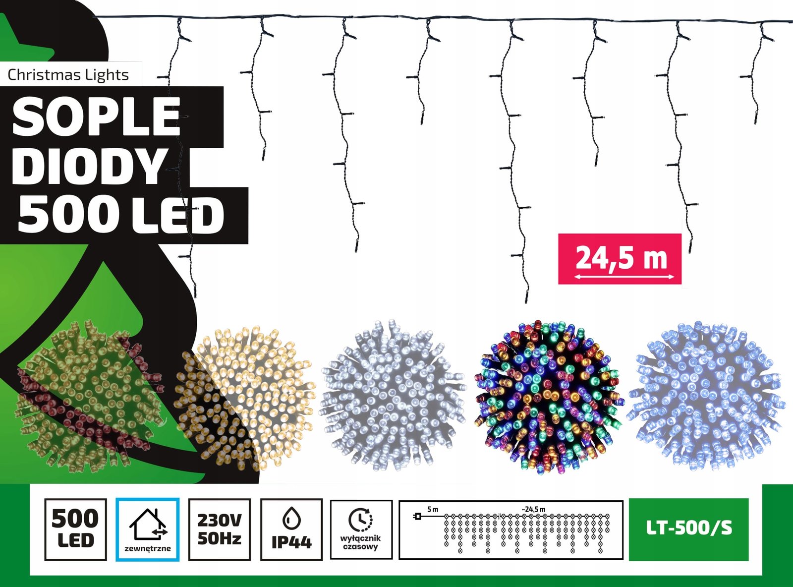 Sople led oświetlenie świąteczne 24,5 metra zewnętrzne 500 LED Światło stałe - Multikolor 2 16e9332d18d292136169d4a8c442dc55